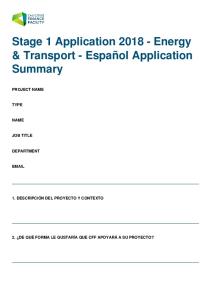 Stage 1 Application 2018 - Energy & Transport