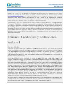 Términos, Condiciones y Restricciones. Artículo 1
